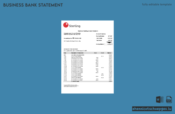 Nigeriania Sterling Bank Firmenkontoauszug Word- und PDF-Beispielvorschau